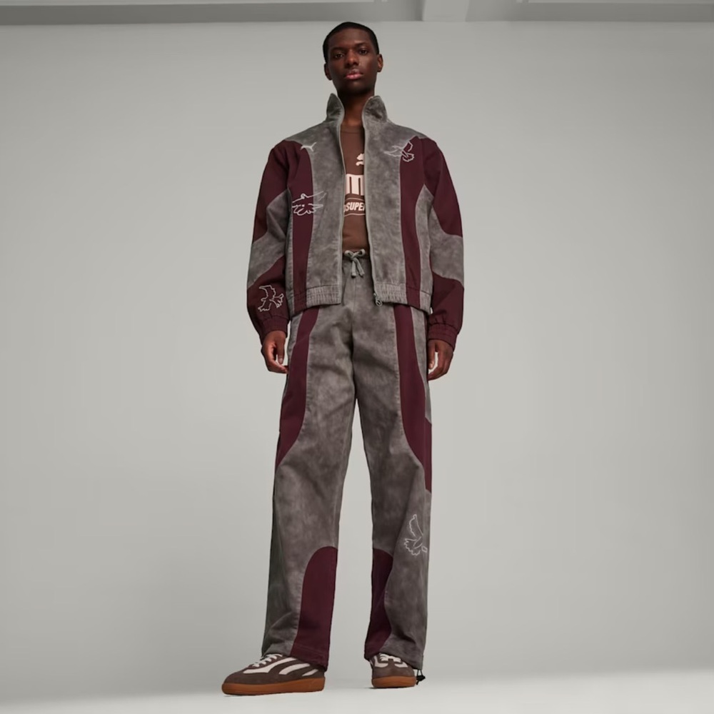 PUMA x KidSuper Bundle set Men's Track Jacket AND pants Gray and Maroon